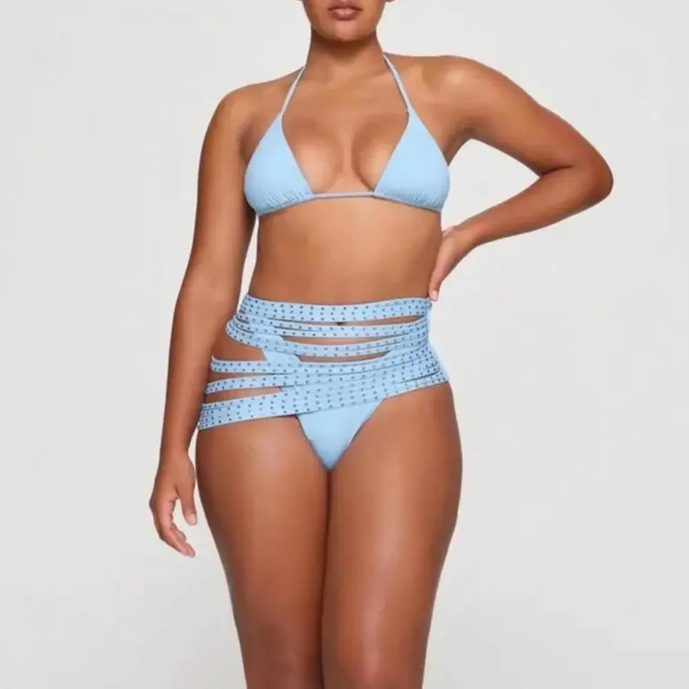 NWT Skims Rhinestone Swim Strappy Cover Up Skirt in Iris Blue Women’s XS
